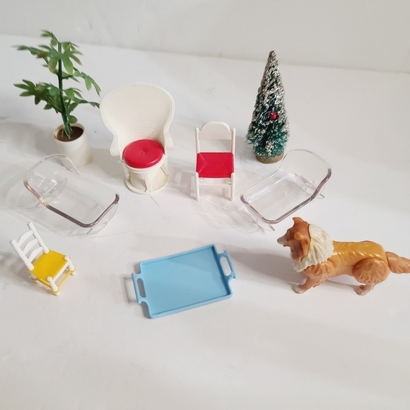 Vintage Other - Vintage Dollhouse Miniatures Mattel Chairs Dog Christmas Tree